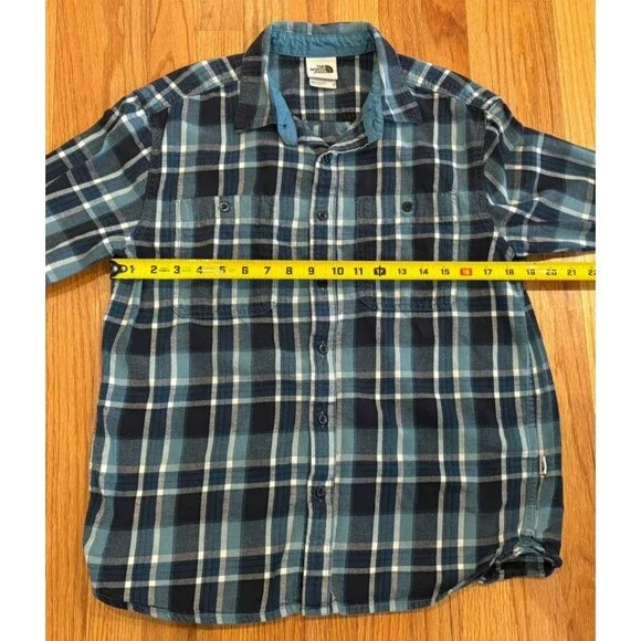 The North Face Shirt Men's Medium Blue Flannel Plaid Long Sleeve Button Front - Picture 5 of 11